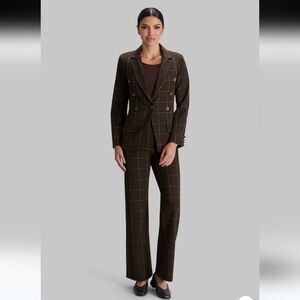 NWT Peace of Cloth Espresso Windowpane Steely Jacket + Pants Suit Set Sz M